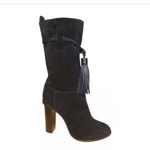 LANVIN | Black Suede Tassel Mid-Calf Boots EU 37.5 / US 7.5